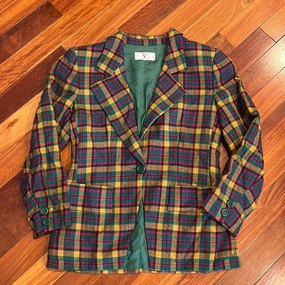 ⭐️ Vintage Valentino Miss V Plaid Blazer Made in Italy Medium - Picture 2 of 14